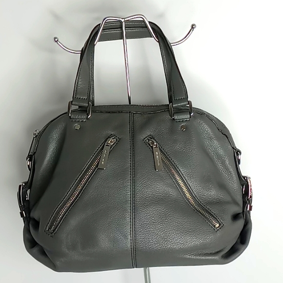 Michael Kors AQ-1406 Pebbled Leather Double Handle Satchel - Gray - Picture 1 of 15